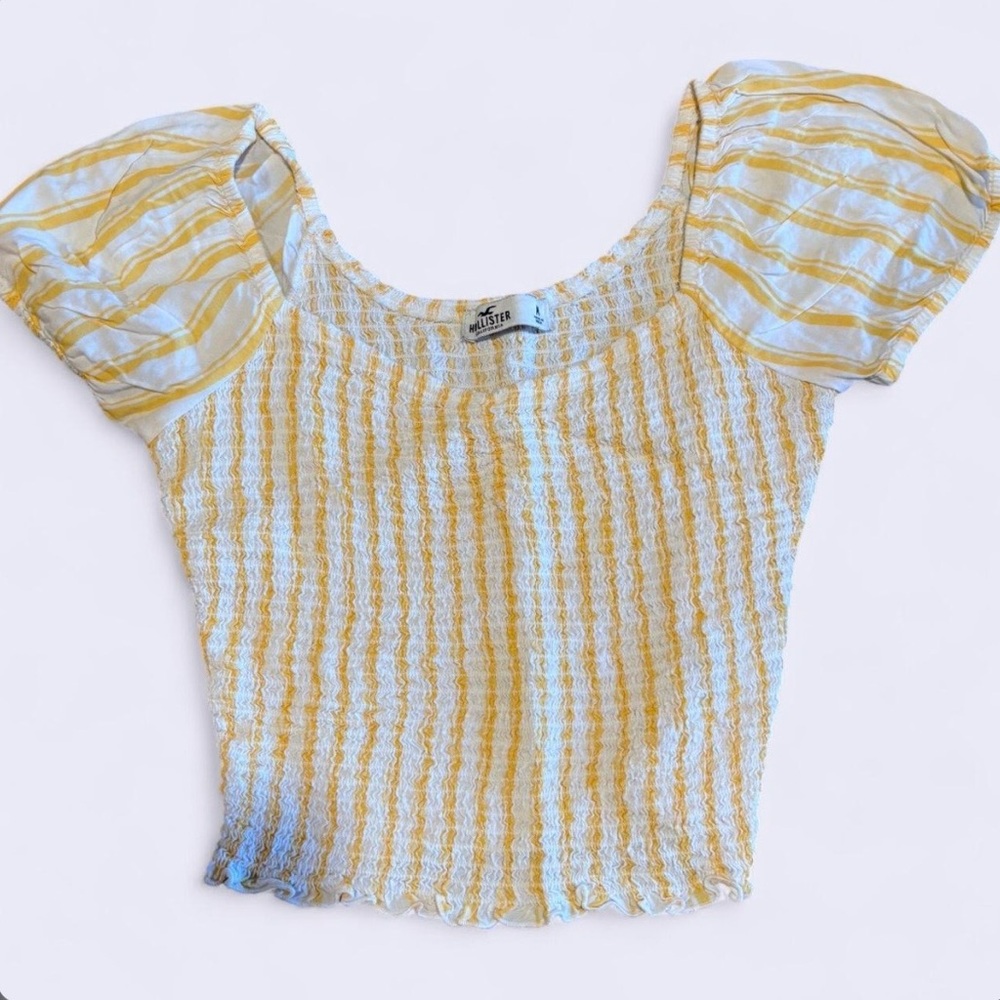 Hollister Yellow and White Striped Blouse